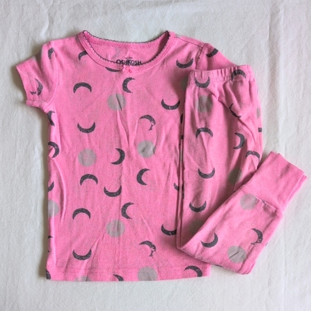 oshkosh b'gosh pink moon cotton blend short sleeve & pants pajama set 2T girls